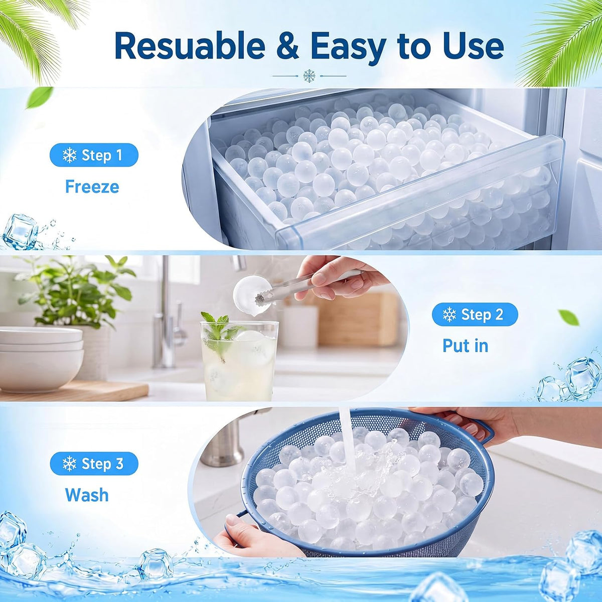 200 Pcs Reusable Ball Ice Cubes for Coolers, BPA Free Refreezable Plastic Ice Cubes for Drinks Whiskey Coffee Bars Party Outdoor Baths Enthusiasts