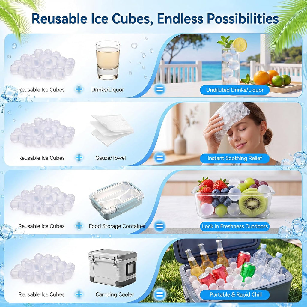 200 Pcs Reusable Ball Ice Cubes for Coolers, BPA Free Refreezable Plastic Ice Cubes for Drinks Whiskey Coffee Bars Party Outdoor Baths Enthusiasts