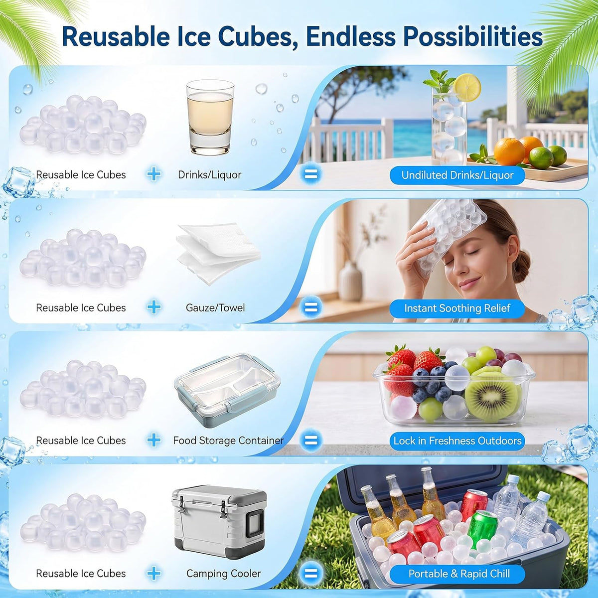 200 Pcs Reusable Ball Ice Cubes for Coolers, BPA Free Refreezable Plastic Ice Cubes for Drinks Whiskey Coffee Bars Party Outdoor Baths Enthusiasts